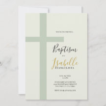 Elegante Batismo Cruz Minimalista Verde Oliva Dour