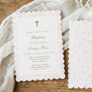 Convite Elegante Batismo de Bebê Menino em Toile Rosa Vint