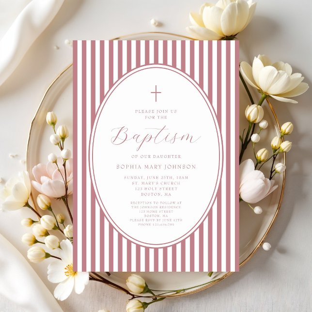 Convite Elegante Batismo de Menina em Script Rosa Poeirent (Elegant Dusty Pink Script Girl Baptism Invitation)