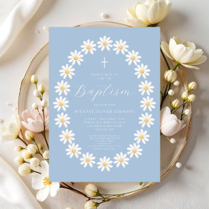 Convite Elegante Batismo Floral Azul Bebê Menino