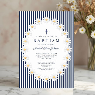 Convite Elegante Batismo Floral Azul Marinho Menino
