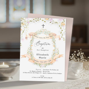 Convite Elegante Batismo Floral de Flores Silvestres da Pr