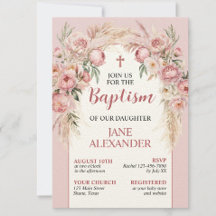 Elegante Batismo Floral Rosa Pastel