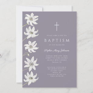 Convite Elegante Batismo Floral Roxo