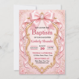 Convite Elegante Batizado com Joias Rosa Suave