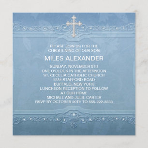 Convite Elegante Batizado de Bebê Menino Azul e Branco