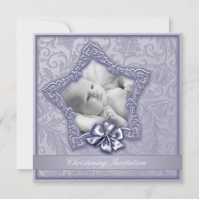 Convite Elegante Batizado Lavanda Roxa (Frente)