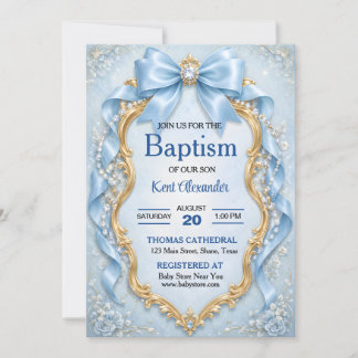 Convite Elegante Batizado Menino Joias Azul Suave