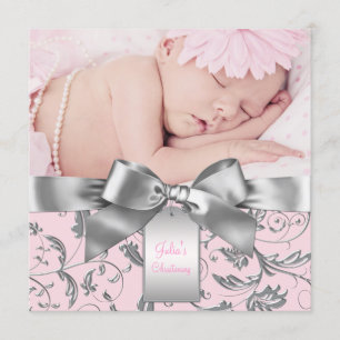 Convite Elegante Batizado Rosa e Cinza
