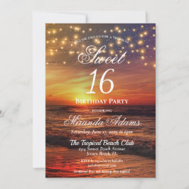 Convite Elegante Beach String Lights Summer Festa de anive