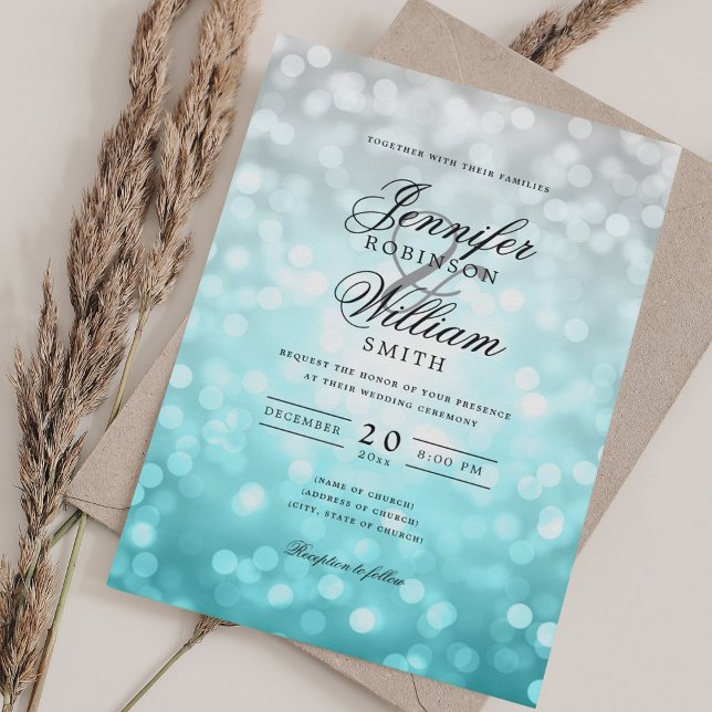 Convite Elegante Beach Wedding Bokeh Luz Romântica (Elegant Beach Wedding Bokeh Lights Romantic Invitation)