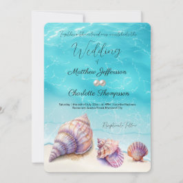 Convite Elegante Beach Wedding Seashells Pearls Náutico