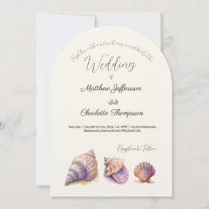 Convite Elegante Beach Wedding Seashells Pearls Náutico