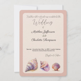 Convite Elegante Beach Wedding Seashells Pearls Náutico