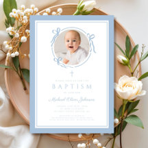 Elegante Bebê Azul Arco-Menino Foto Batismo