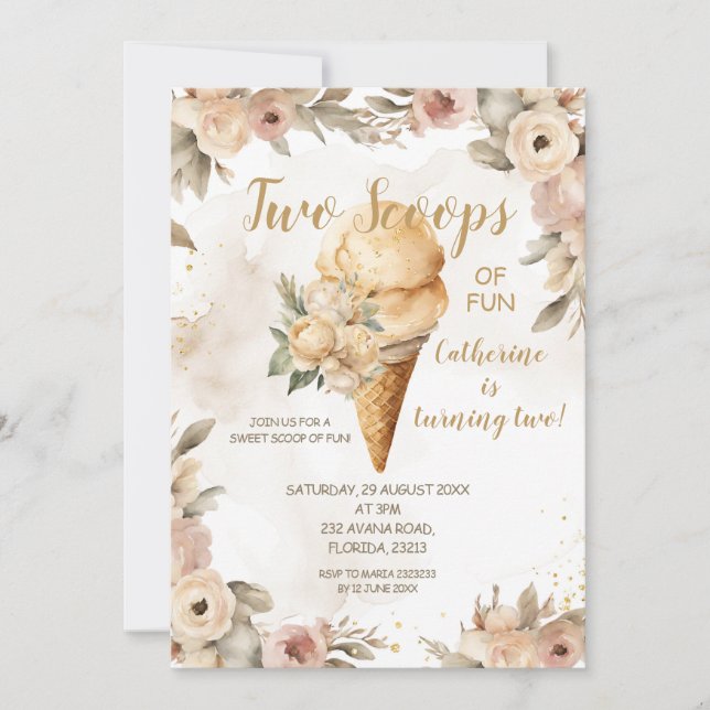 Convite Elegante Beige Dois Coletes De Festa De segundo an (Frente)