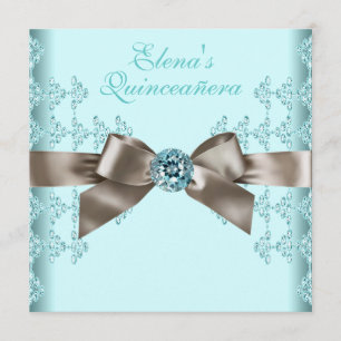Convite Elegante Beige e Teal Blue Quinceanera