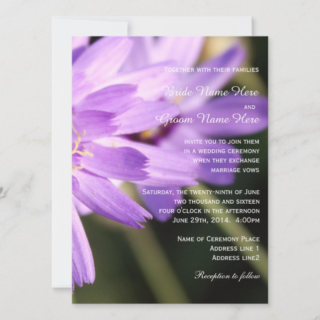 Convite Elegante, bela margarida roxa flor verão casamento (Frente)