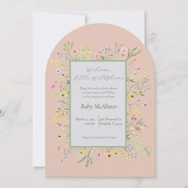 Convite Elegante Bem-Vindo Pequeno Chá de fraldas de Flor  (Frente)