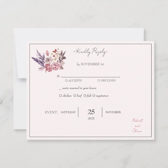 Convite "Elegante Bênção Floral RSVP - Robert & Olivia (Frente)