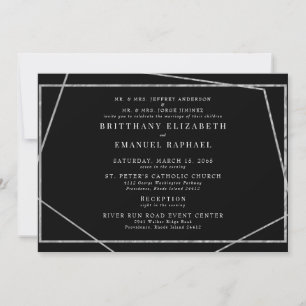 Convite Elegante Black 2 Venue Geométrico Ambos os Pais