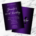 Convite Elegante Black and Royal Purple Ombre 60º Aniversá<br><div class="desc">Convide os divas para sua comemoração de 60 anos. Chamado de aniversário brilhante roxo e preto. Cor de fundo personalizável atrás do gráfico de gradiente. Convites de festa de aniversário personalizáveis. Concursos de gema e chic. Personalize os estilos de letra modernos e elegantes da caligrafia.</div>