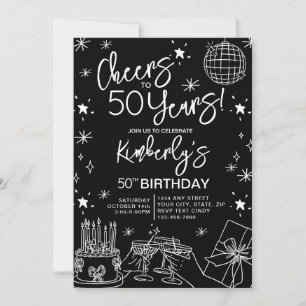 Convite Elegante Black Cheers para 50 anos de aniversário
