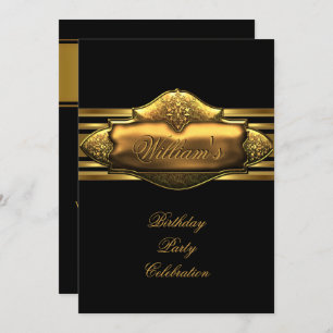 Convite Elegante Black Dourado Festa de aniversário Mens 6