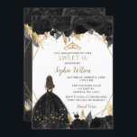 Convite Elegante Black Dourado Floral Princess SWEET 16<br><div class="desc">Convidado Elegante Black Dourado Floral Princess SWEET 16</div>