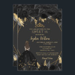 Convite Elegante Black Dourado Floral Princess SWEET 16<br><div class="desc">Convidado Elegante Black Dourado Floral Princess SWEET 16</div>