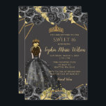 Convite Elegante Black Dourado Floral Princess SWEET 16<br><div class="desc">Convidado Elegante Black Dourado Floral Princess SWEET 16</div>