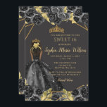Convite Elegante Black Dourado Floral Princess SWEET 16<br><div class="desc">Convidado Elegante Black Dourado Floral Princess SWEET 16</div>