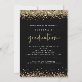 Convite Elegante Black Dourado Glitter 2024 Graduação