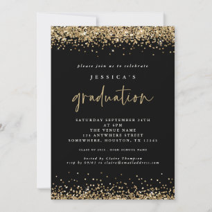 Convite Elegante Black Dourado Glitter 2024 Graduação