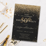 Convite Elegante Black Dourado Glitter 50th Festa de anive<br><div class="desc">Este design elegante apresenta um fundo preto,  brilho dourado e letra personalizada de script. Que bela maneira de convidar seus convidados para esta ocasião especial.</div>