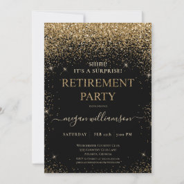 Convite Elegante Black Dourado Glitter Retirement Party