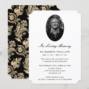 Convite Elegante Black Dourado Photo Memorial