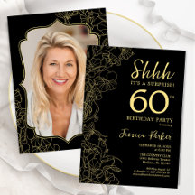 Elegante Black Dourado Photo Surprise 60th Birthda