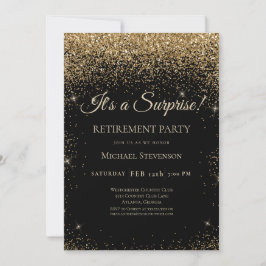 Convite Elegante Black Dourado Surprise Retirement Party