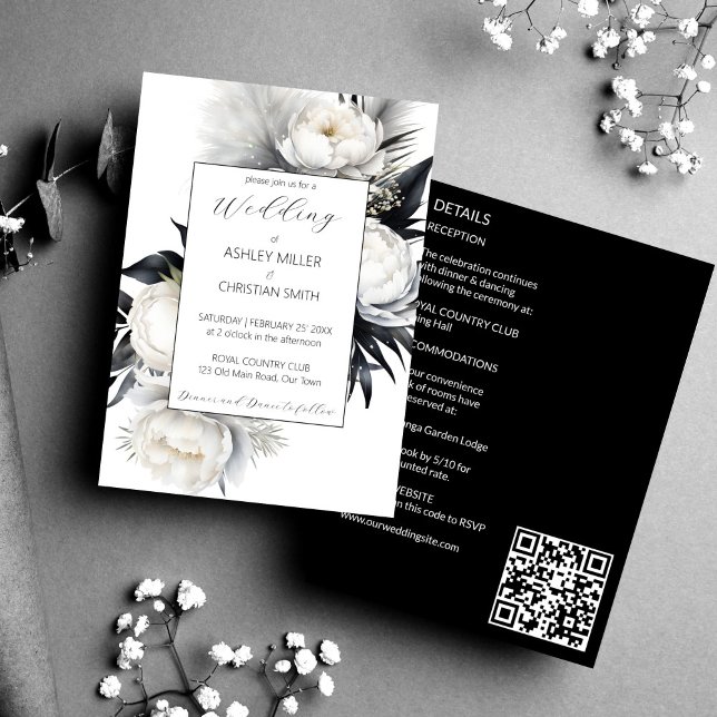 Convite Elegante Black e White Boho todos em um casamento (Elegant Black and white boho flower all in one wedding editable template Invitation digital download)