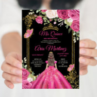 Elegante Black Fuchsia Floral Rosa Mis Quince