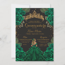 Convite Elegante Black Quinceañera Rosa Glitter Dourado