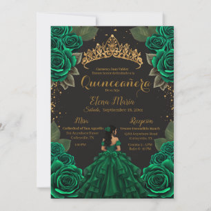 Convite Elegante Black Quinceañera Rosa Glitter Dourado
