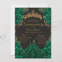 Convite Elegante Black Quinceañera Rosa Glitter Dourado