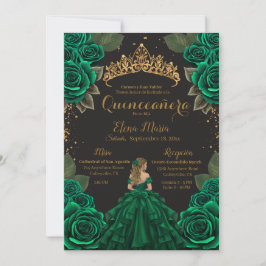 Convite Elegante Black Quinceañera Rosa Glitter Dourado