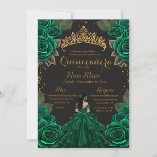 Convite Elegante Black Quinceañera Rosa Glitter Dourado