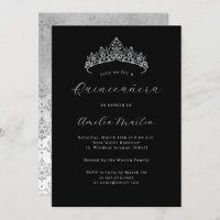 Elegante Black Silver Damask Tiara Quinceanera