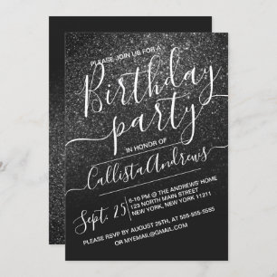 Convite Elegante Black Sparkly Ombre Birthday