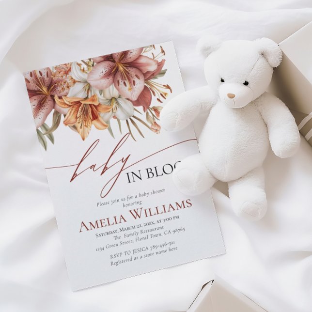 Convite Elegante Bloom Boho Orange White Lily Chá de frald (Criador carregado)