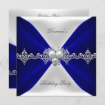 Convite Elegante Blue Birthday Jewel White Silk<br><div class="desc">Elegante Royal Birthday Silver Jewel White Silk Todos Os Convites De Ocasião. O aniversário da festa convida Modelo para Sweet 16,  Quinceanera,  21ruas,  30,  40,  50,  60,  70,  80,  90,  100, </div>